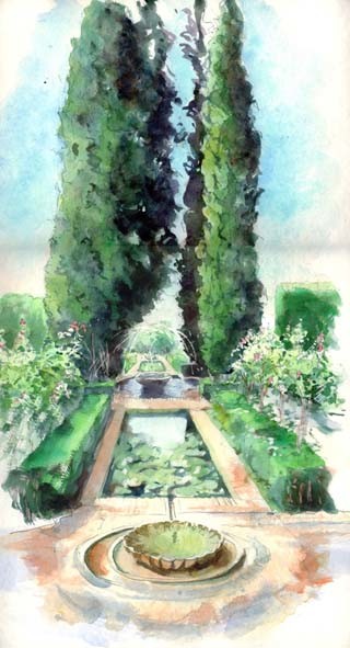 Painting titled "Jardin de l'Alhambr…" by Catherine Rossi, Original Artwork