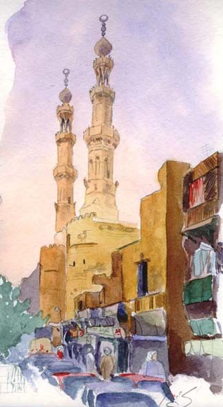 Painting titled "Bab Zuwayliya" by Catherine Rossi, Original Artwork