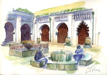 Painting titled "Grande mosquée cour…" by Catherine Rossi, Original Artwork