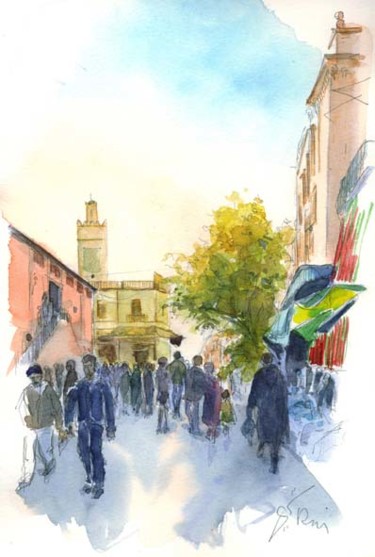 Painting titled "Le marché" by Catherine Rossi, Original Artwork