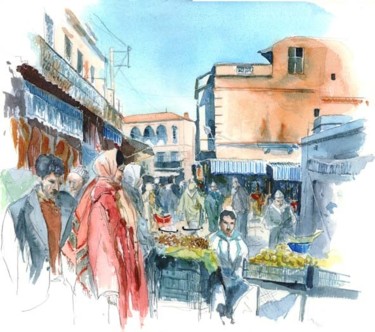 Peinture intitulée "Tlemcen marché" par Catherine Rossi, Œuvre d'art originale