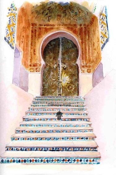 Painting titled "Escalier mosquée si…" by Catherine Rossi, Original Artwork