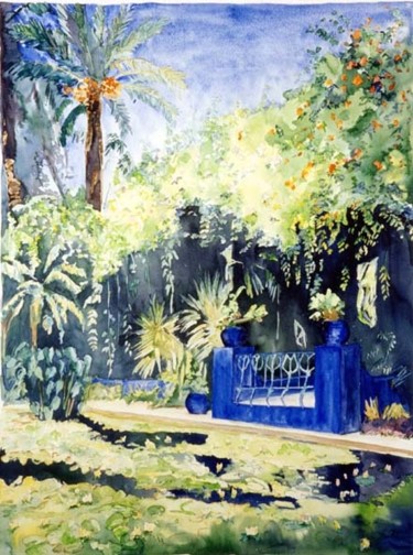 Painting titled "Balcon bleu sur bas…" by Catherine Rossi, Original Artwork, Oil
