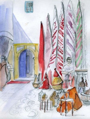 Peinture intitulée "Essaouira, tapis" par Catherine Rossi, Œuvre d'art originale, Huile
