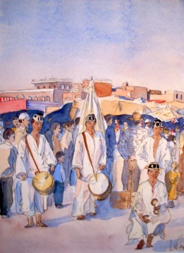 Peinture intitulée "Marrakech, place Dj…" par Catherine Rossi, Œuvre d'art originale, Huile