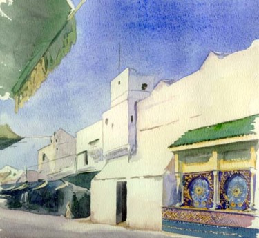 Schilderij getiteld "Rabat Rue des Consu…" door Catherine Rossi, Origineel Kunstwerk, Olie