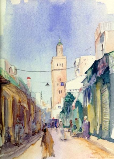 Schilderij getiteld "Rabat la medina san…" door Catherine Rossi, Origineel Kunstwerk, Olie