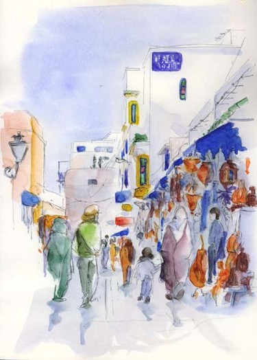 Peinture intitulée "Essaouira,rue du mu…" par Catherine Rossi, Œuvre d'art originale, Huile
