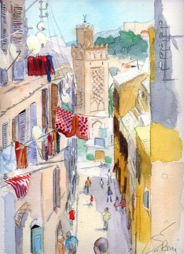 Painting titled "Oran, rue de l'Indé…" by Catherine Rossi, Original Artwork