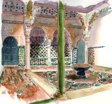 Картина под названием "Alhambra Patio pala…" - Catherine Rossi, Подлинное произведение искусства