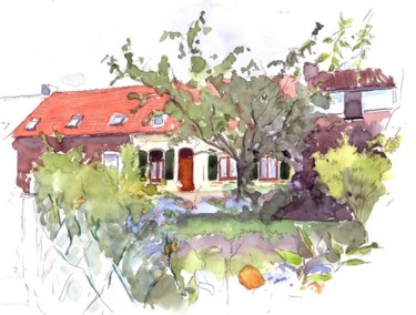 Painting titled "Maison à 4 otils" by Catherine Rossi, Original Artwork