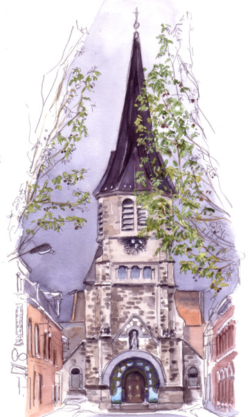 Malerei mit dem Titel "Eglise Sainte-Thérè…" von Catherine Rossi, Original-Kunstwerk