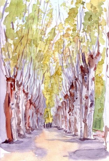 Painting titled "L'allée des platanes" by Catherine Rossi, Original Artwork