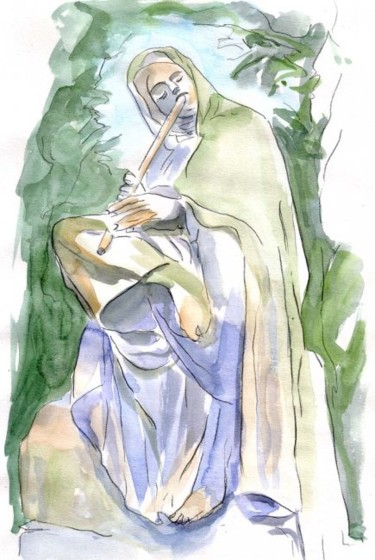 Peinture intitulée "Statue le joueur de…" par Catherine Rossi, Œuvre d'art originale