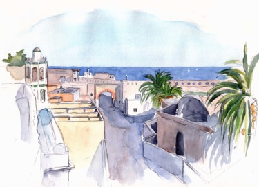 Painting titled "Dar Es-sultan, la c…" by Catherine Rossi, Original Artwork, Watercolor