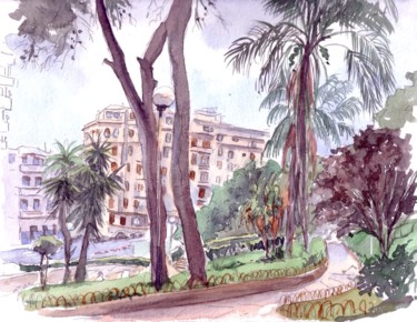 Painting titled "Parc de Beyrouth (e…" by Catherine Rossi, Original Artwork, Watercolor