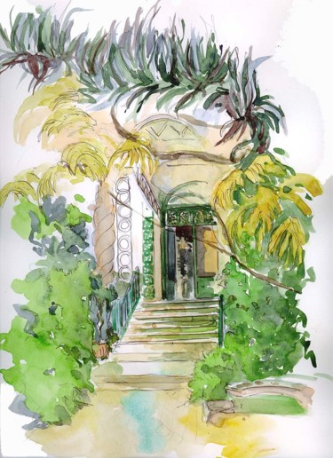 Peinture intitulée "Jardins Hotel El-Dj…" par Catherine Rossi, Œuvre d'art originale