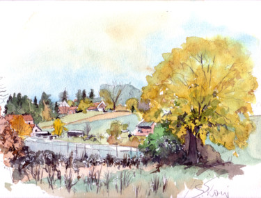 Painting titled "Vermand village vue…" by Catherine Rossi, Original Artwork