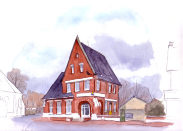 Vermand, la Poste - Architecte Jean Charavel Peinture intitulée "Vermand, la Poste -…" par Catherine Rossi, Œuvre d'art originale,