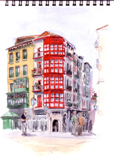 Peinture intitulée "Bilbao Plaza de Una…" par Catherine Rossi, Œuvre d'art originale