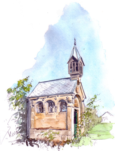 Malerei mit dem Titel "La chapelle Saint-B…" von Catherine Rossi, Original-Kunstwerk, Aquarell