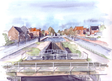 Peinture intitulée "Le canal de Roubaix" par Catherine Rossi, Œuvre d'art originale