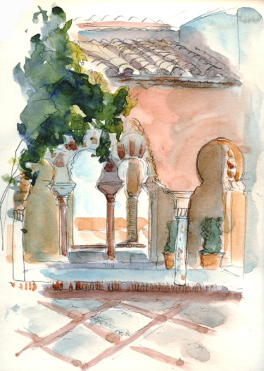 Картина под названием "Patio de la Alcazaba" - Catherine Rossi, Подлинное произведение искусства