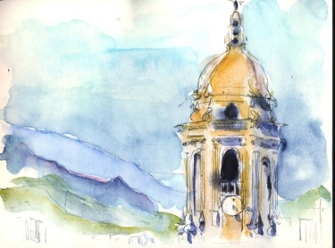Peinture intitulée "Le clocher de la ca…" par Catherine Rossi, Œuvre d'art originale