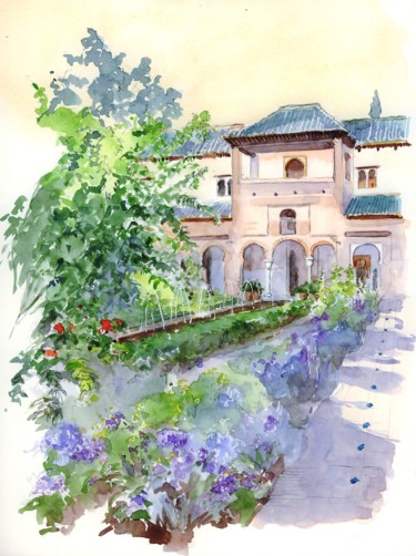 绘画 标题为“Jardins du Generali…” 由Catherine Rossi, 原创艺术品, 水彩