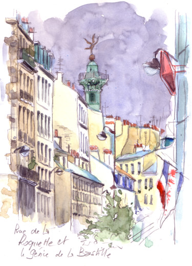 Painting titled "Paris, Bastille, ru…" by Catherine Rossi, Original Artwork