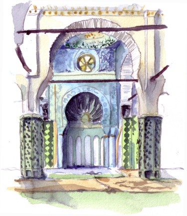 Malerei mit dem Titel "Mosquée de Sidi Oqb…" von Catherine Rossi, Original-Kunstwerk, Aquarell