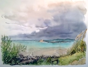 Painting titled "Rêve émeraude" by Catherine Rossi, Original Artwork, Watercolor