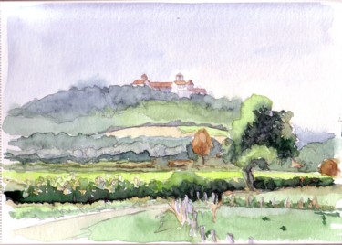 Painting titled "Vézelay, la colline…" by Catherine Rossi, Original Artwork, Watercolor