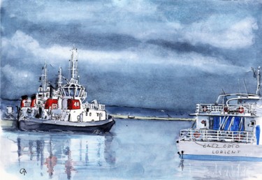 Malerei mit dem Titel "BREST Port de comme…" von Catherine Rossi, Original-Kunstwerk