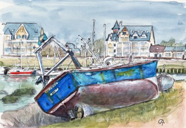Painting titled "Le Crotoy le bateau…" by Catherine Rossi, Original Artwork, Watercolor