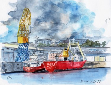 Peinture intitulée "le KARL port de Bre…" par Catherine Rossi, Œuvre d'art originale