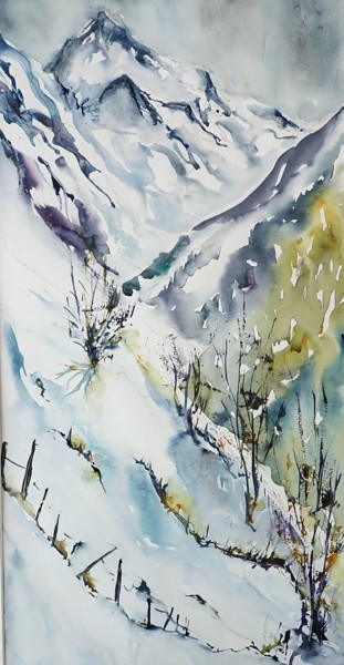 Painting titled "La Dent Blanche" by Catherine Saint Fontaine, Original Artwork, Watercolor