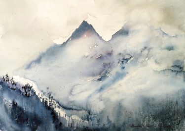 Peinture intitulée "Bleu, majesté et my…" par Catherine Saint Fontaine, Œuvre d'art originale, Aquarelle