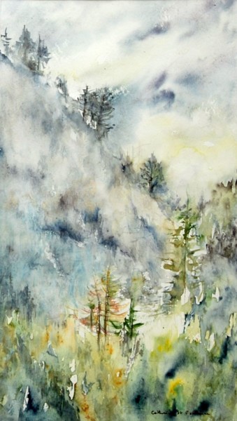 Painting titled "Brumes, berceau de…" by Catherine Saint Fontaine, Original Artwork, Watercolor