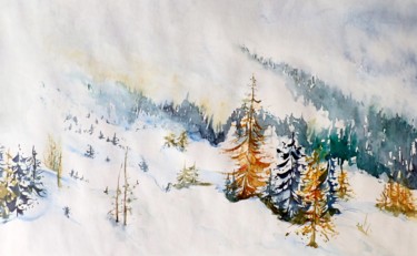 Malerei mit dem Titel "Blancheur" von Catherine Saint Fontaine, Original-Kunstwerk, Aquarell