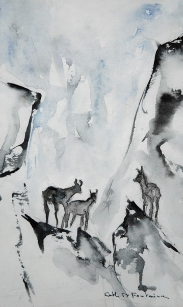 Painting titled "les chamois" by Catherine Saint Fontaine, Original Artwork, Watercolor