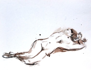 Peinture intitulée "jeune femme allongée" par Catherine Saint Fontaine, Œuvre d'art originale, Aquarelle