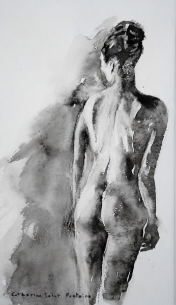 Peinture intitulée "femme de dos" par Catherine Saint Fontaine, Œuvre d'art originale, Aquarelle