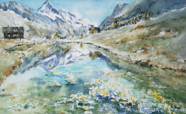 Painting titled "le lac d'Arbey" by Catherine Saint Fontaine, Original Artwork, Watercolor