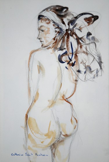 Painting titled "le foulard" by Catherine Saint Fontaine, Original Artwork, Watercolor