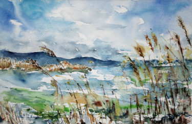 Painting titled "lac de Neuchâtel, r…" by Catherine Saint Fontaine, Original Artwork, Watercolor