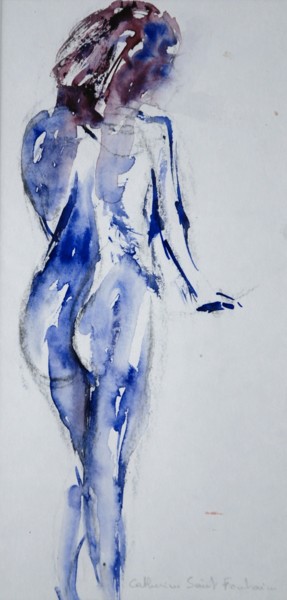 Peinture intitulée "femme en bleus" par Catherine Saint Fontaine, Œuvre d'art originale, Aquarelle