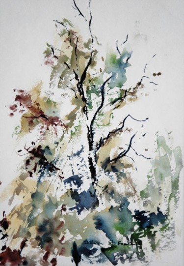 Peinture intitulée "l'essence de l'arbre" par Catherine Saint Fontaine, Œuvre d'art originale, Aquarelle