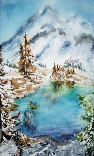 Painting titled "lac bleu" by Catherine Saint Fontaine, Original Artwork, Watercolor