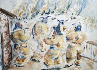 Peinture intitulée "les empaillés" par Catherine Saint Fontaine, Œuvre d'art originale, Aquarelle